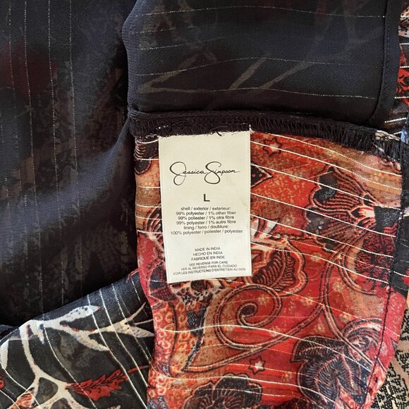 Jessica Simpson Aurora Metallic Printed Blouse BOHO, Size Large - Picture 6 of 7